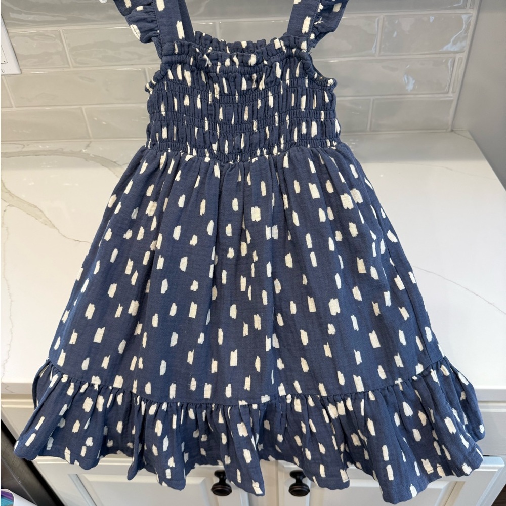 Hanna Andersson Blue and White Smocked Tiered Sundress